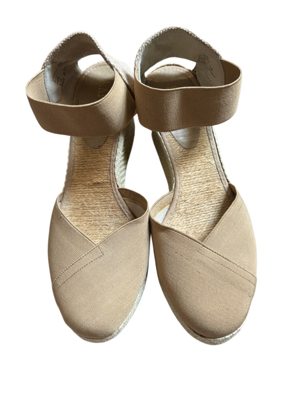 Ralph Lauren Natural Charla Canvas Espadrille Wedge Sandal 10 Old Money Preppy